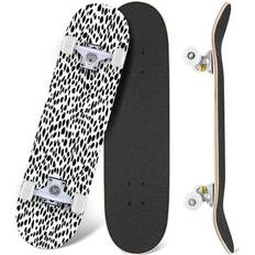 Including Griptape Complete Skateboards PRXCM yantainingningsonggongyingliankejiyouxiangongsi, Skateboard Complete for Beginners Adults Teens 31 x 8 Abstract leopard seamless pattern Animals trendy Black white Maple Double Kick Concave Skateboards