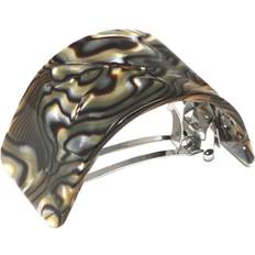 Cruelty Free Hair Clips Amie French Amie Half Circle Onyx Silver Grey Handmade Celluloid Acetate Automatic Strong Grip Pony Wide Hair Clip Barrette