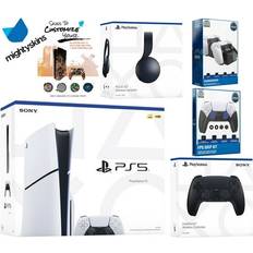 Sony Pro-Distributing, Playstation 5 Slim Disc Bundle with Black Pulse Headset Extra Midnight Black Controller FPS Grip Kit Dual Charge Dock and MightySkins Decal Voucher