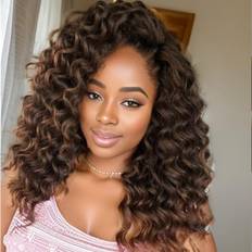 Svolna 18 Inch Ocean Wave Crochet Hair 7 Packs Deep Wave Crochet Braids Brown Ombre