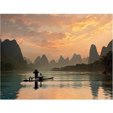 Grey Posters Golden Li River Print 50cm x 40cm Grey/Orange Poster