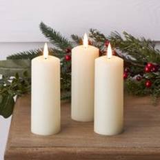 LED Candles Lights4fun Ivory Slim Pillar Trio - Warm White LED Candle