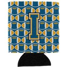 Wood Bottle Coolers Caroline's Treasures Letter I Football Blue and Gold Can or Hugger Bottle Cooler