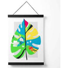 Green Posters Monstera Leaf Blue And Green Abstract Minimalist Medium W33cm x H47cm Poster