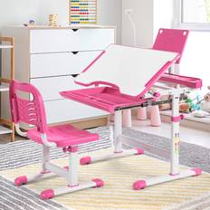Desk Kid's Room Costway Adjustable Kids Tilted Desk Set with Lamp 76 x 57 x 21 cm