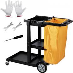 Cleaning Trolleys VEVOR Cleaning Cart 3-Shelf Commercial Janitorial 47 x 20 x 38.6 in Yellow