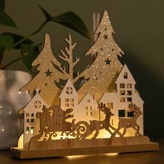 Brown Decorations Samuel Alexander 20cm Battery Operated Wooden Village with Santa and Warm White LEDs Decoration