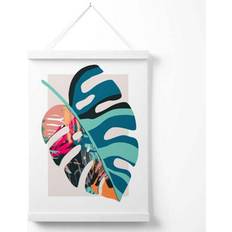 Pink Posters Monstera Blue and Pink Boho Botanical With Hanger 33 cm x 47 cm Poster