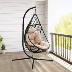 Pellebant Outdoor Hanging Egg Chair Swing Hammock Chair with Stand - Beige