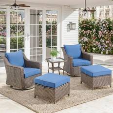 Outdoor Lounge Sets Gymojoy 5 Pieces Wicker Patio Furniture with 2 Swivel Rocking Chairs Side Table and 2 Ottomans Navy Outdoor Lounge Set