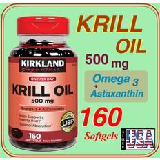 Kirkland Signature One Per Day Krill Oil 500 mg Omega-3 Astaxanthin 160 Softgels