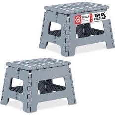 Set of 2 Folding Stools m 22 cm Tall Light Grey