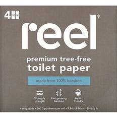 Reel Toilet Paper 100% Bamboo Tree-Free 3-Ply 300 Sheet Roll 4 Rolls