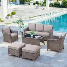 Outdoor Lounge Sets Gymojoy 6-Piece Patio Furniture Oversized Wicker Sofa with Chairs and Coffee Table Sectional Rattan Outdoor Conversation Set for Poolside Backyard Deck Gray Outdoor Lounge Set