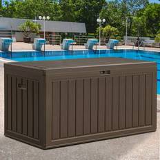 Dextrus 90 Gallon Outdoor Deck Box Double-Wall Resin Storage Boxes Brown