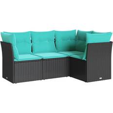 vidaXL 4 Piece Patio Sofa with Cushions Black Poly Rattan Outdoor Lounge Set