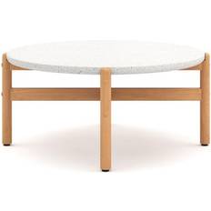 Wood Garden Table Solstice Round Outdoor Coffee Table 33.3-in W x 33.3-in L Marble