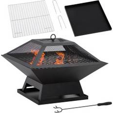 Eldskål Med Grillgaller Och Gnistskydd 45x45x34 cm Svart