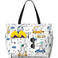 Beach Bags PAYOHTO Childish Pattern Dinosaur Driver Large Beach Tote Bag - Sandproof