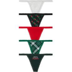 Victoria's Secret Lace-Trim Cotton V-String Panties 5-pack - Multi