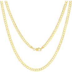 Nuragold Solid Cuban Curb Link Chain Necklace 4mm - Gold