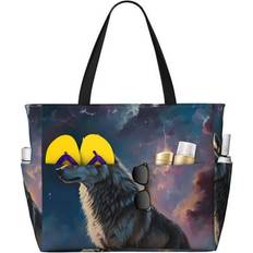 Beach Bags Noikeo Night Sky Wolf Large Beach Tote Bag - Waterproof