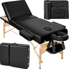 tectake Lettino da massaggio a 3 zone Somwang con 7,5 cm di imbottitura e supporto in legno nero da