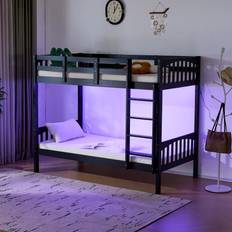 Bunk Beds Vingli Twin with RGB LED Strip and Charging Station - Black Bunk Bed