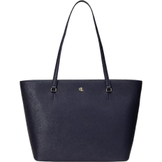 Ralph Lauren Crosshatch Leather Medium Karly Tote - Refined Navy