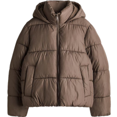 H&M Puffer Jacket Mit Kapuze Beige