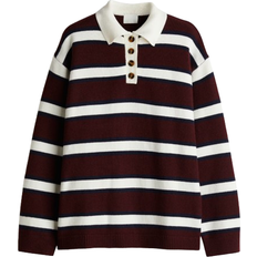 H&M Fine Knit Polo Shirt - Burgundy/White Striped