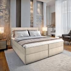 Betten-Sets Masseno Boxspringbett PELLIO 180x200 cm Komplett-Set mit Bonell Matratze und Topper - Creme Betten-Sets