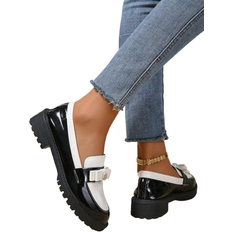 Textile Loafers Shein Women's Diamond Decor Thick Sole Casual Slip-On Loafers, Black & White Mixed Color, For Spring/Autumn Daily Wear