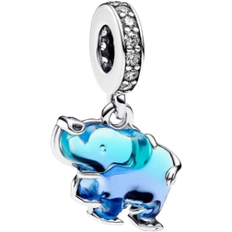 Pandora Murano Glass Elephant Dangle Charm - Silver/Blue/Transparent