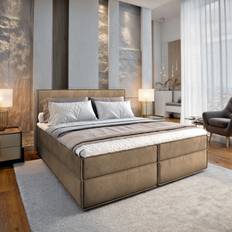 Masseno Boxspringbett PELLIO 180x200 cm Komplett-Set mit Bonell Matratze und Topper - Beige Betten-Sets