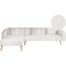 Beliani Corner Sofas Beliani Boucle Right Hand Corner Bed White Buttoned Sleeper Vadso Sofa
