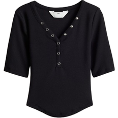 H&M Geripptes Shirt mit Zierknopfleiste - Schwarz (1263626001)