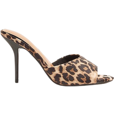 River Island Satin Leopard Print Heeled Mule Sandals - Brown