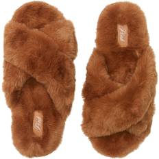 Open Toe - Women Slippers PINK Faux Fur Slippers - Caramel