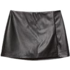 Skorts Skirts Stradivarius Leather Effect Skort with Side Slit - Black