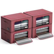 Sorbus Small Bins with Metal Frame 4 Pack in Red in Pink Storage Box