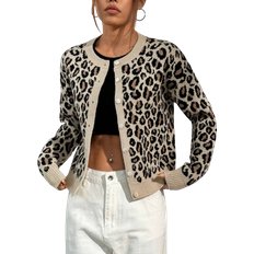 Shein MOOSTA Fashionable Leopard Print Cardigan For Spring/Autumn,Long Sleeve Tops