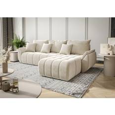 Fun-Möbel Ecksofa Schlafsofa OSAKA Stoff Monolith Creme Ottomane Rechts Sofa