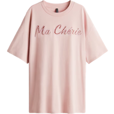 H&M Oversized T-shirt with Motif Detail - Helles Mattrosa/Ma chérie