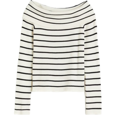 H&M Rib Knit Off The Shoulder Top - Cream/Black Striped