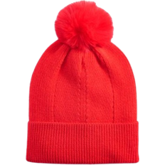 Faux Fur Beanies On 34th Women's Multi Stitch Faux Fur Pom Pom Beanie - Red