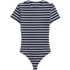 Abercrombie & Fitch Short Sleeve Cotton Blend Seamless Fabric Crew Bodysuit - Navy Stripe