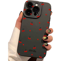 Shein Cherry & Heart Pattern Liquid Silicone Case for iPhone 14 Pro Max