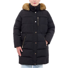 Michael Kors Faux Fur Trim Hooded Puffer Coat Plus Size - Black