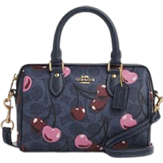 Coach Mini Rowan Crossbody Bag In Signature Canvas With Cherry Print - Gold/Denim Multi